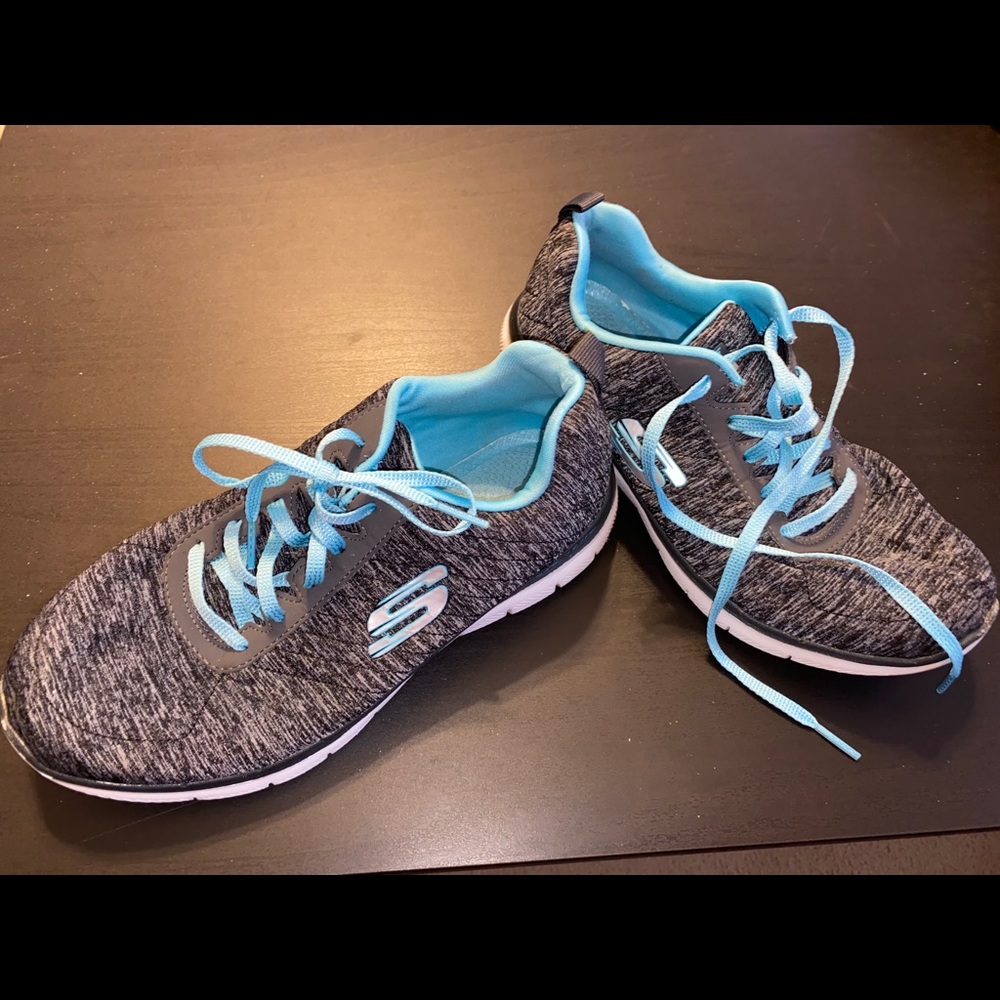 Skechers Lite Fit w/Memory Foam-Charcoal/Teal-6.5